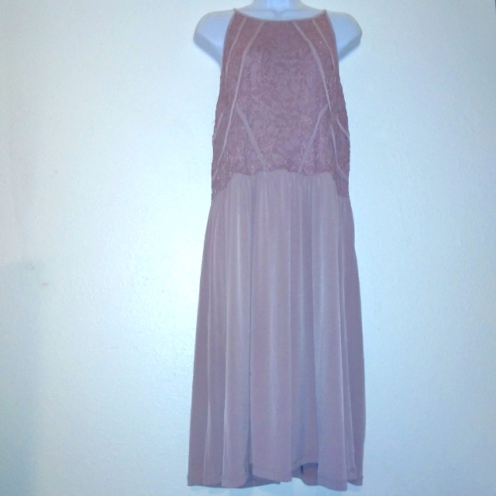 Candalite Womens Lace Halter Neck Tie Back Long Elegant Dress In Rose